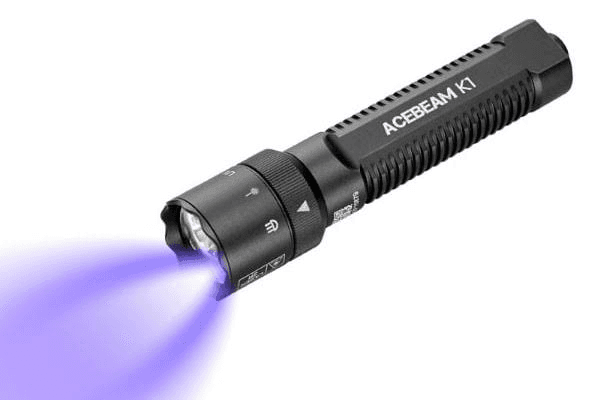 Acebeam K1 style flashlight with a vivid beam to illustrate a specialty use-case pick