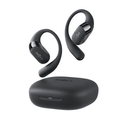 Shokz OpenFit 2 earbuds and charging case on a clean white background