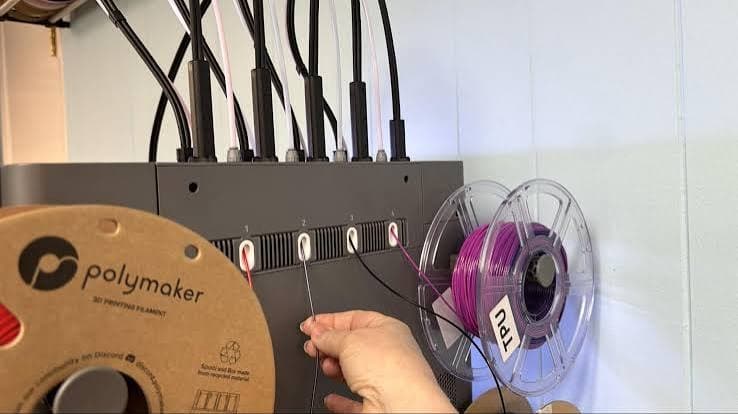 Flashforge Creator 5 rear filament loading area with multiple filament paths